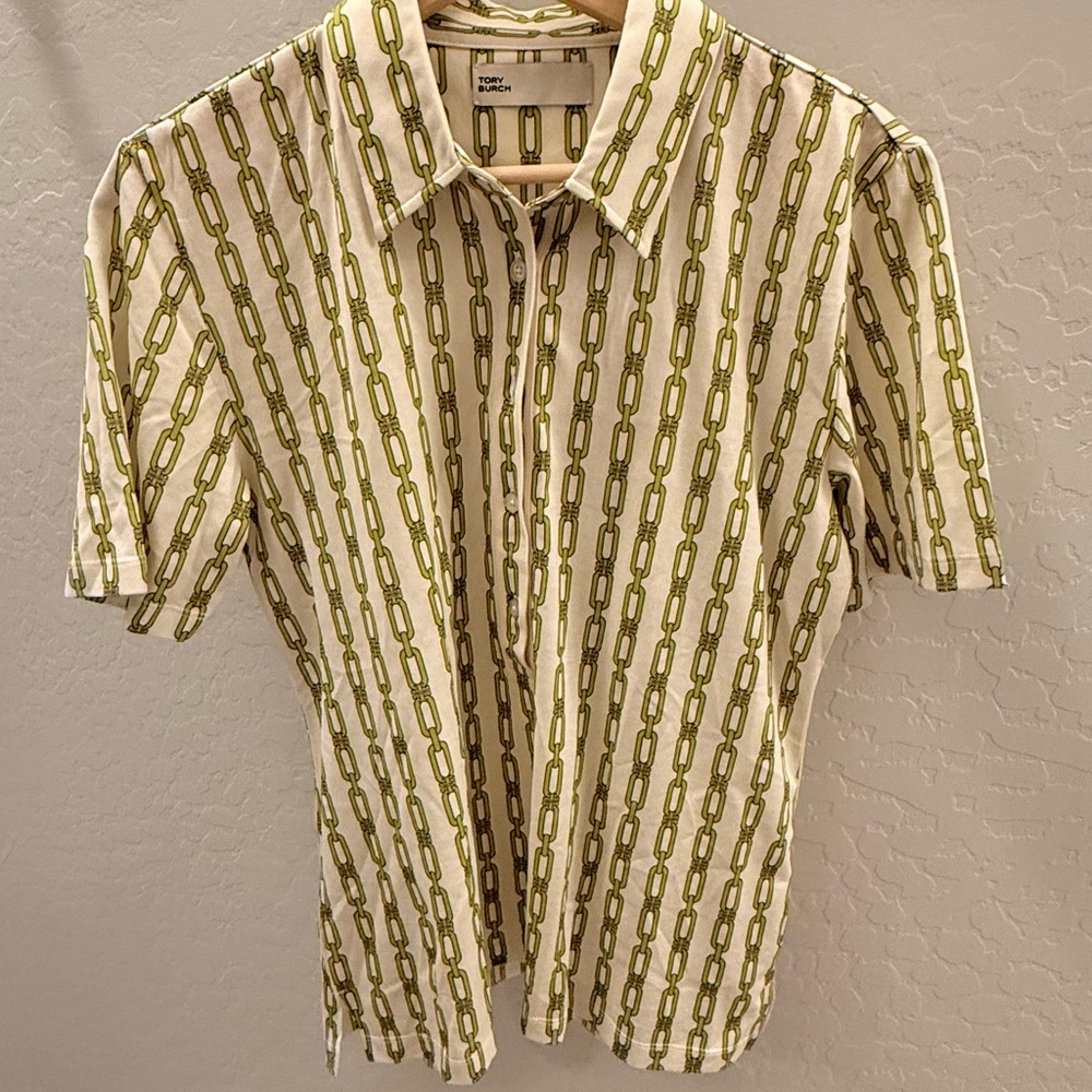 Tory Burch mercerized cotton polo size L EUC